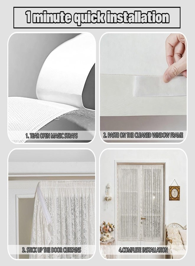 gonnrly French Door Curtains Set of 2, No Drill Adhesive for Door Window Light Filtering and Privacy, Easy Install with Lace Bows (26" W x 73" L - White) - Image 2